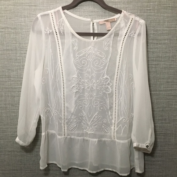 Forever 21 Tops - Forever 21 Sheer Pearl 3/4 Sleeve Blouse L